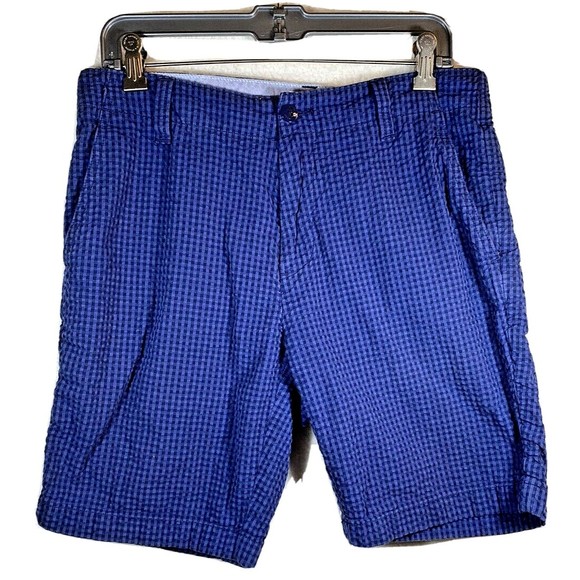 Tommy Hilfiger Seersucker Shorts‎ Mens 30 Blue Plaid Cotton Stretch 9" inseam - Picture 1 of 11